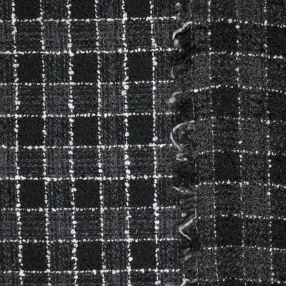 Black Check Wool Blend Boucle per/metre