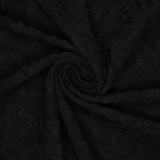 Black Embossed Floral Knit Jersey per/metre
