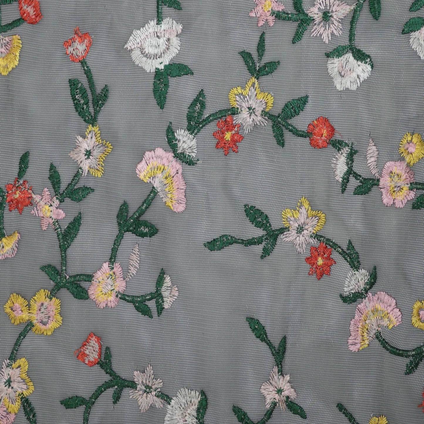 Black Floral Embroidered Mesh per/metre