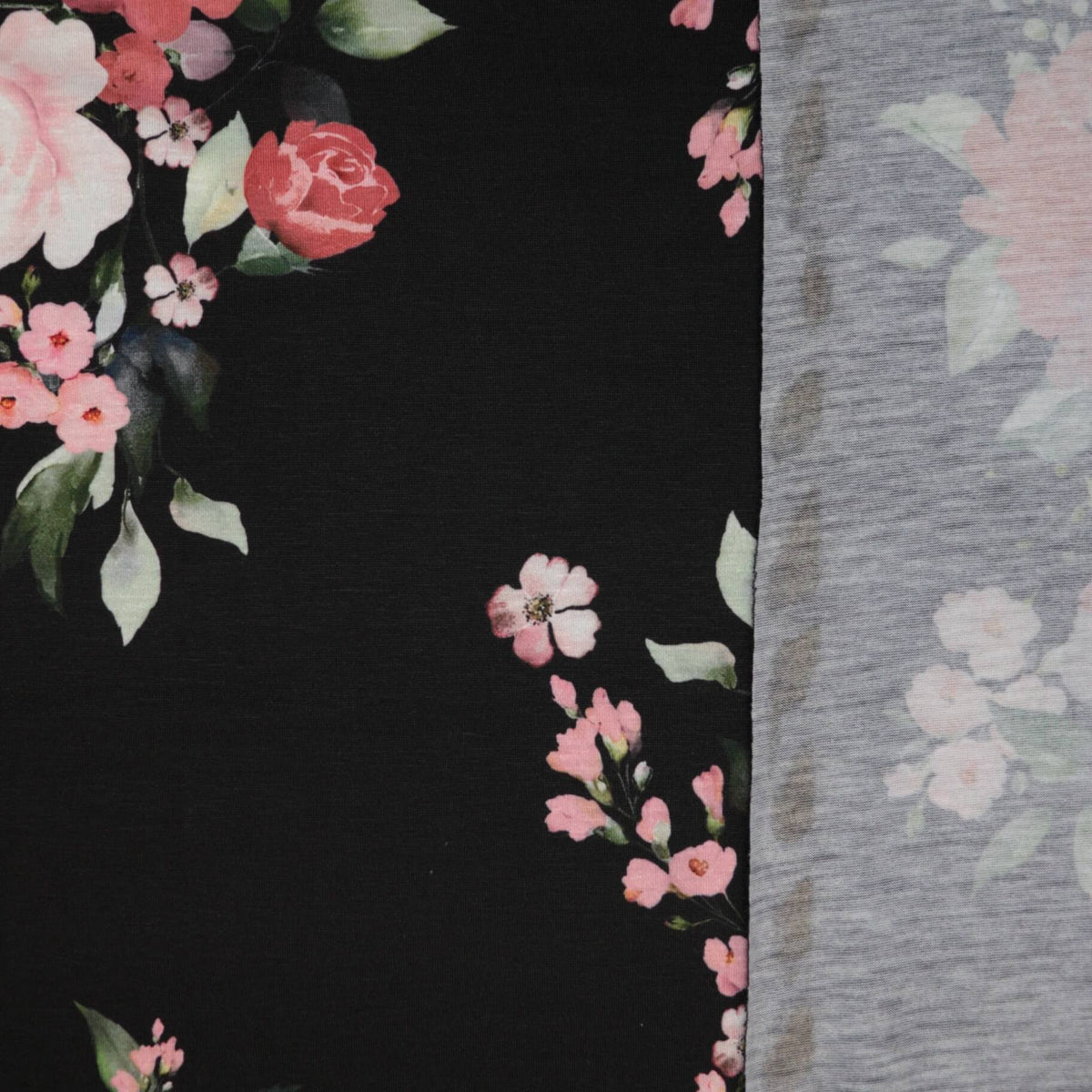 Black Floral Jersey per/metre