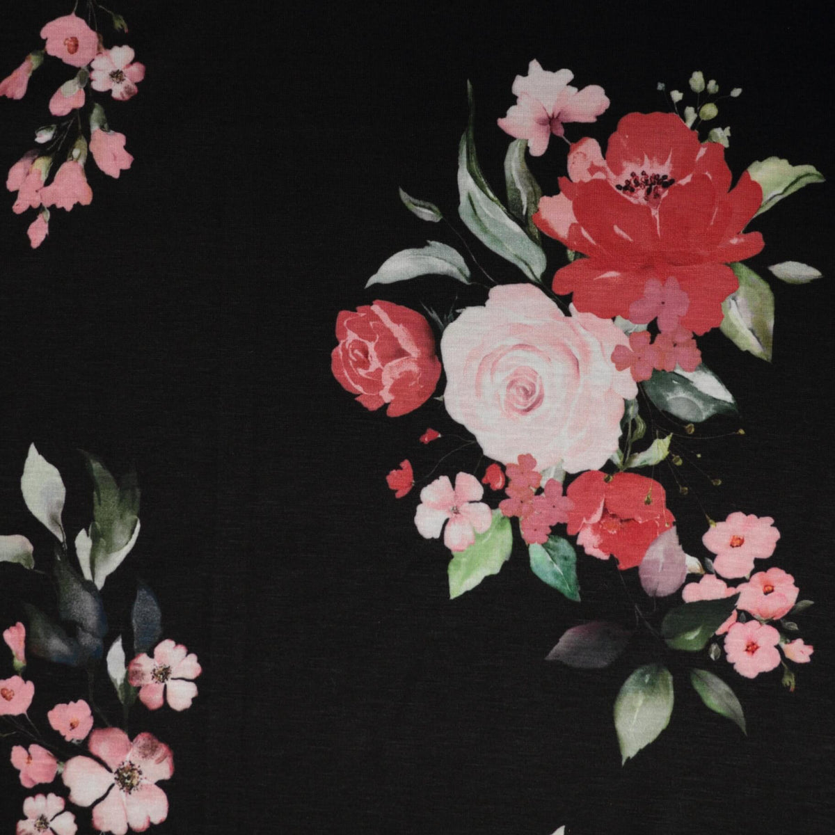 Black Floral Jersey per/metre