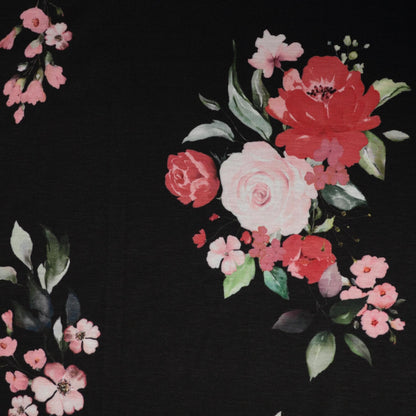 Black Floral Jersey per/metre