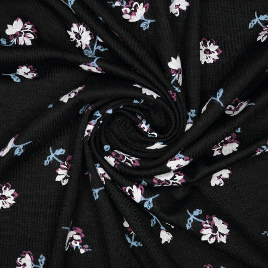 Black Floral Viscose Jersey 1m