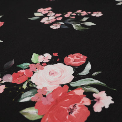 Black Floral Jersey per/metre