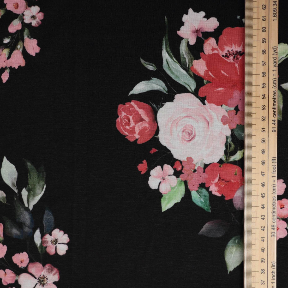 Black Floral Jersey per/metre