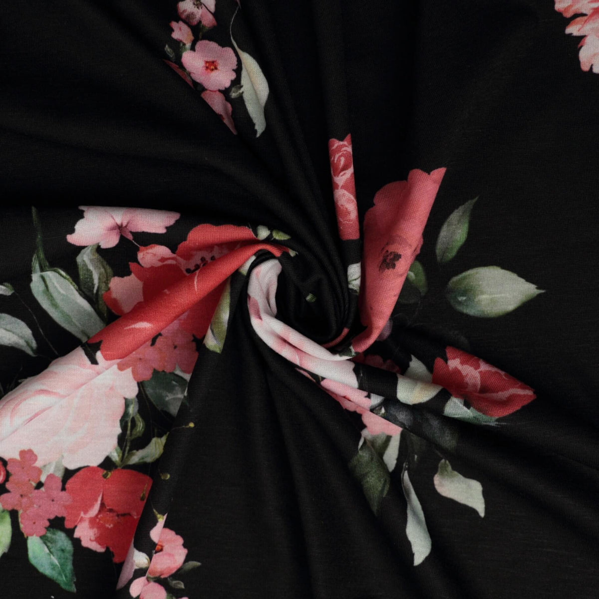 Black Floral Jersey per/metre