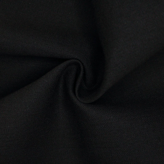 Close-up of black linen mix fabric with folds
