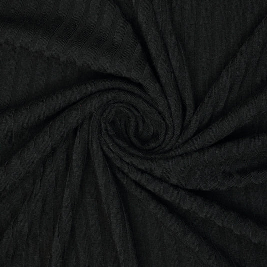 Black Ribbed Knit Jersey per/metre