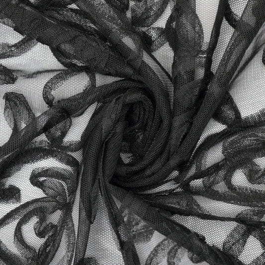 Black Rose Embossed Mesh per/metre