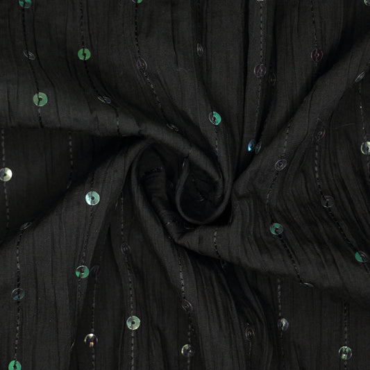 Black Sequin Crinkle Polycotton 1m