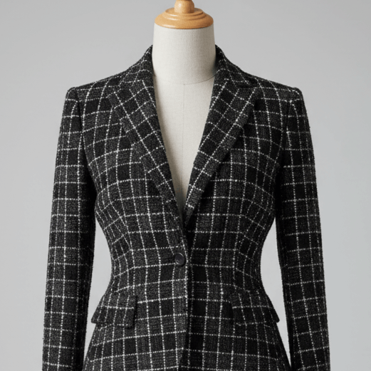 Black Check Wool Blend Boucle per/metre