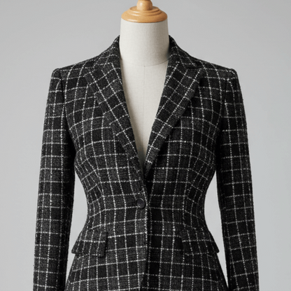 Black Check Wool Blend Boucle per/metre