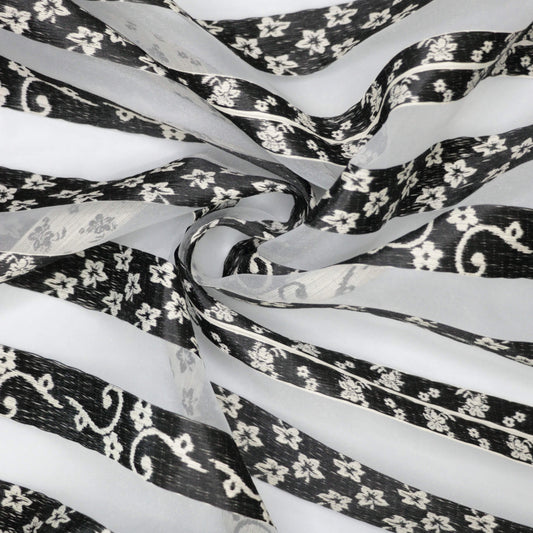 Black & White Sheer Stripe Brocade per/metre