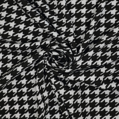 Black and White Cotton Houndstooth Jersey per/metre