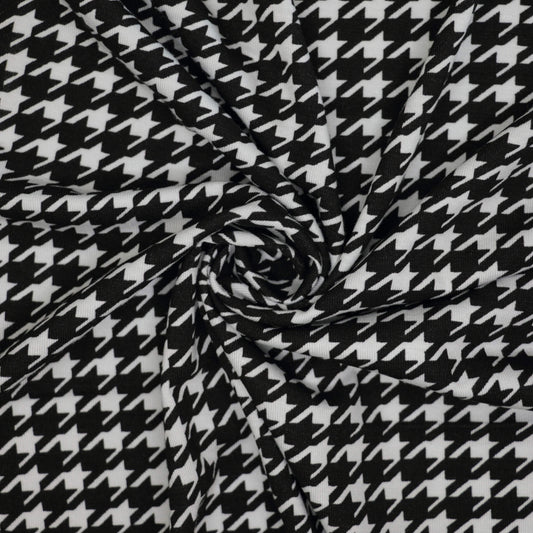 Black and White Cotton Houndstooth Jersey per/metre