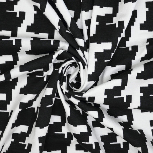 Black and White Large Houndstooth Cotton Jersey per/metre