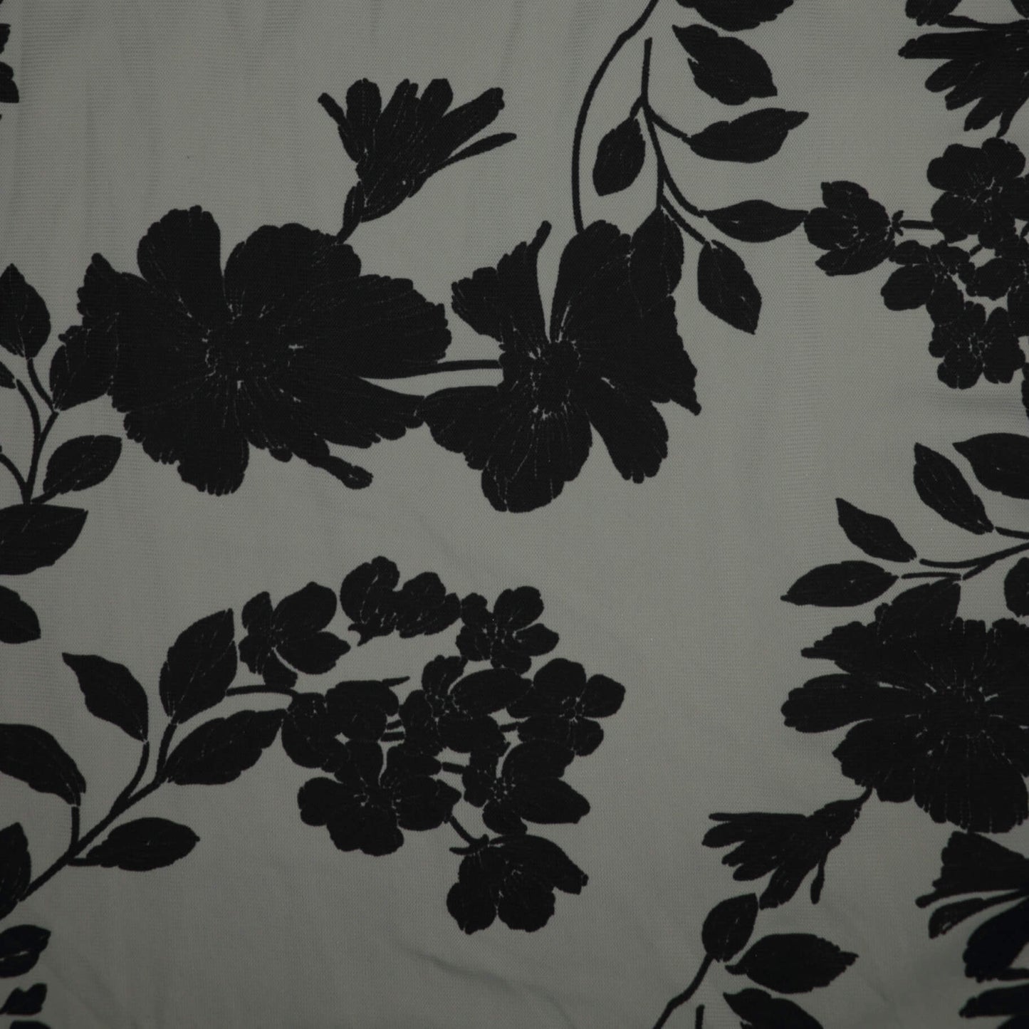 Black Floral Green Woven Poly 1m