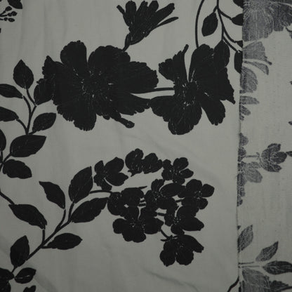 Black Floral Green Woven Poly 1m