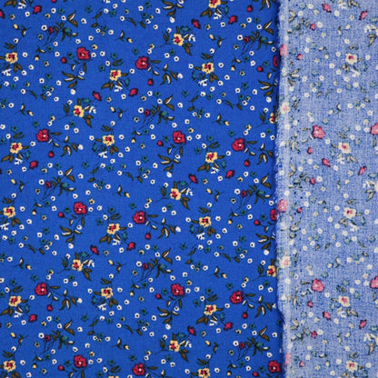 Blue Ditsy Floral Print Cotton per/metre
