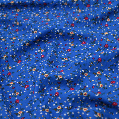 Blue Ditsy Floral Print Cotton per/metre