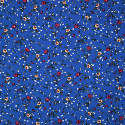 Blue Ditsy Floral Print Cotton per/metre