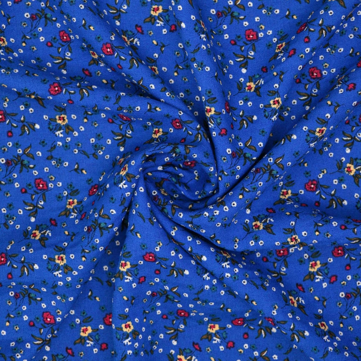 Blue Ditsy Floral Print Cotton per/metre