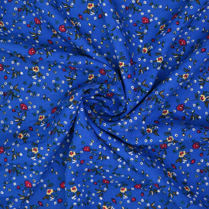 Blue Ditsy Floral Print Cotton per/metre