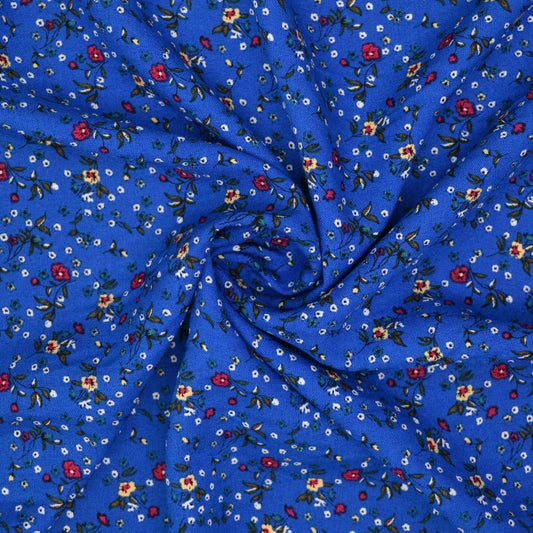 Blue Ditsy Floral Print Cotton per/metre