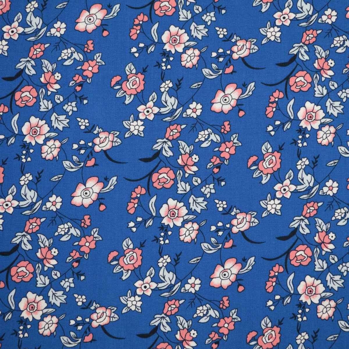 Blue Floral Border Print 100% Viscose per/metre