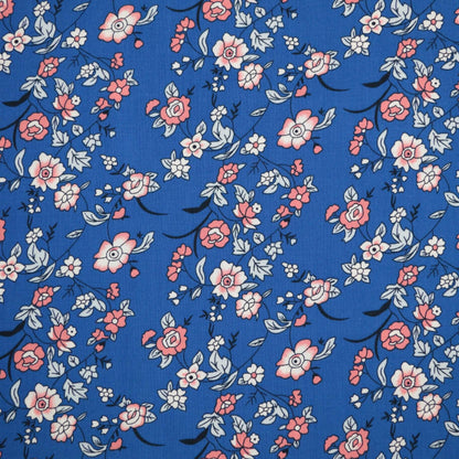 Blue Floral Border Print 100% Viscose per/metre