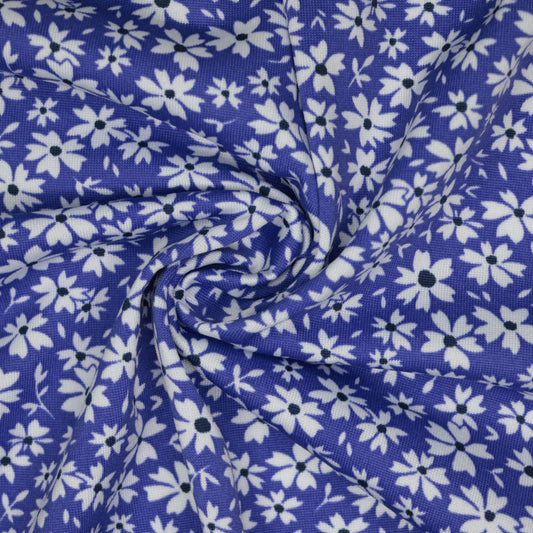 Blue Floral Jersey per/metre