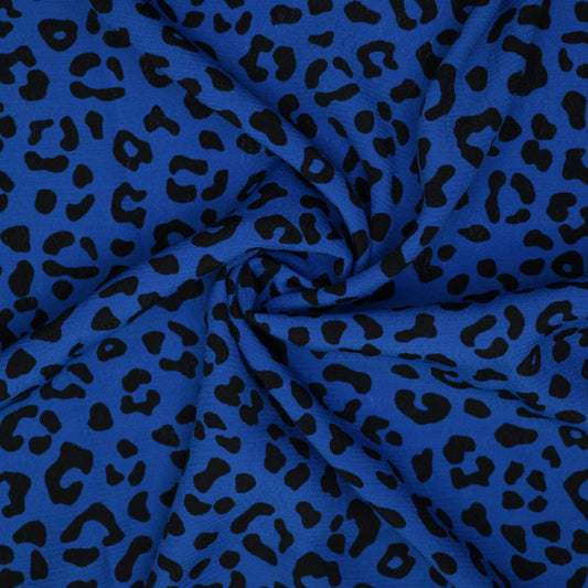 Blue Leopard Crepe per/metre