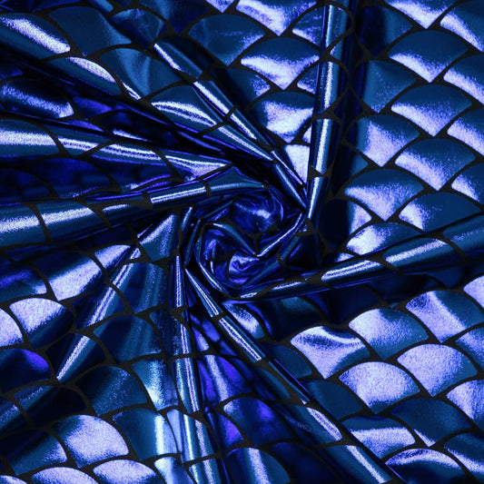 Blue Mermaid Foil Spandex Jersey per/metre