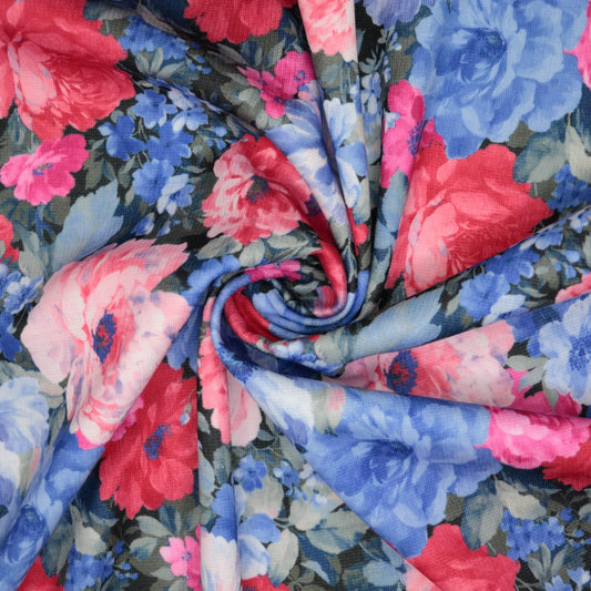 Blue & Red Floral Ponte 1m