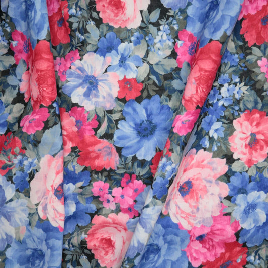 Blue & Red Floral Ponte 1m