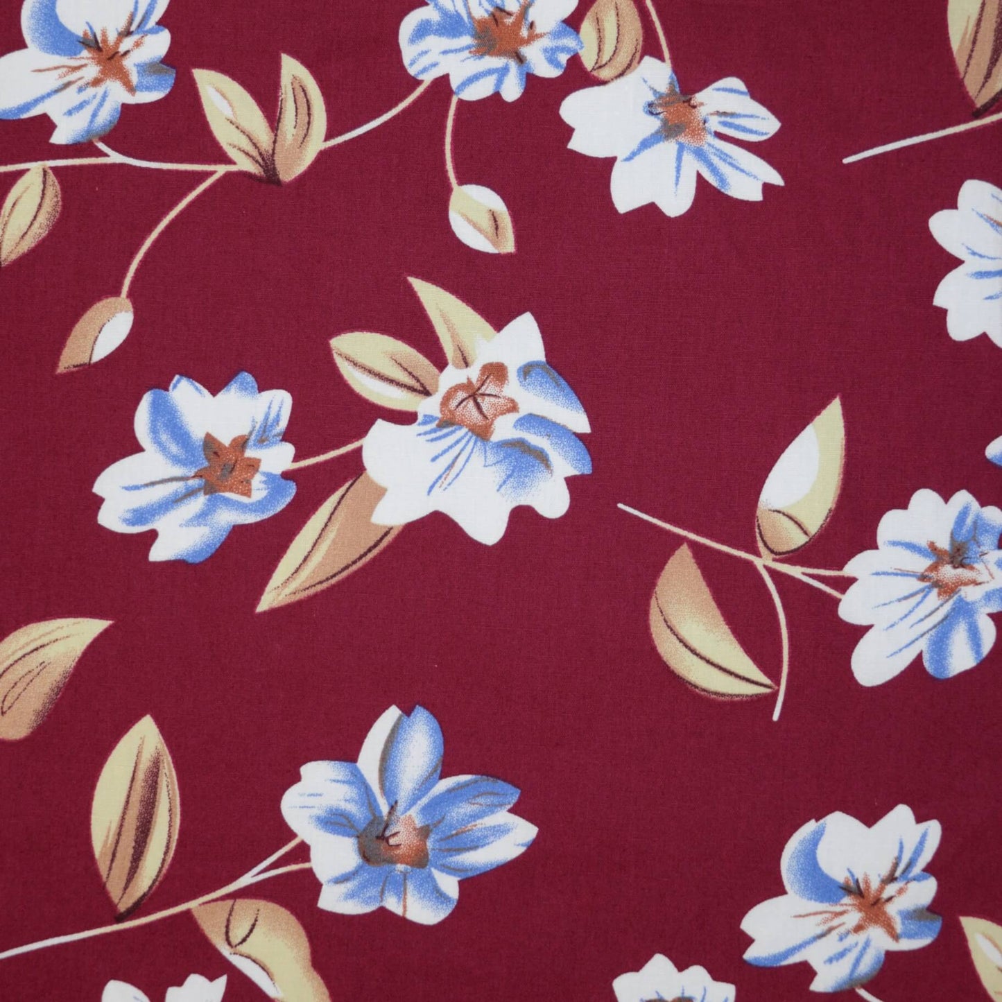 Burgundy Blossom 100% Cotton per/metre
