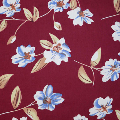Burgundy Blossom 100% Cotton per/metre