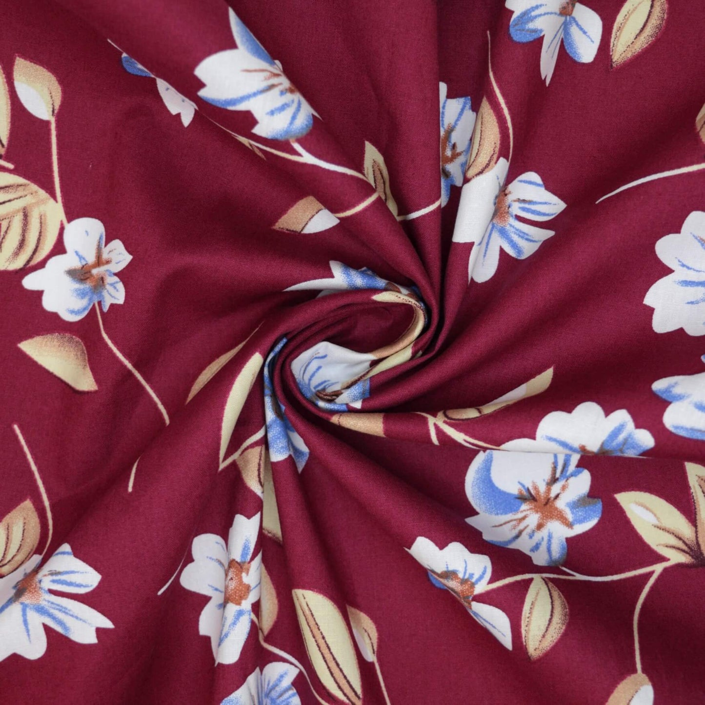 Burgundy Blossom 100% Cotton per/metre