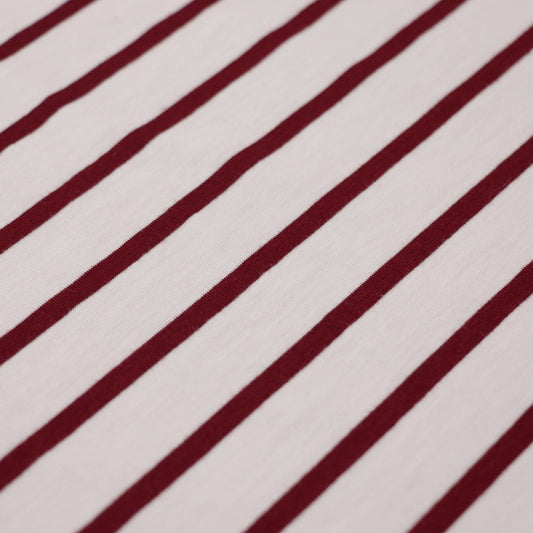 Burgundy & White Stripe Cotton Jersey per/metre