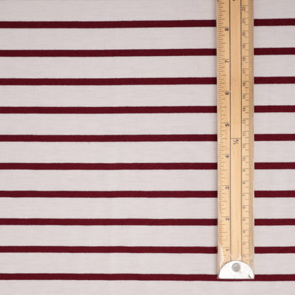 Burgundy & White Stripe Cotton Jersey per/metre
