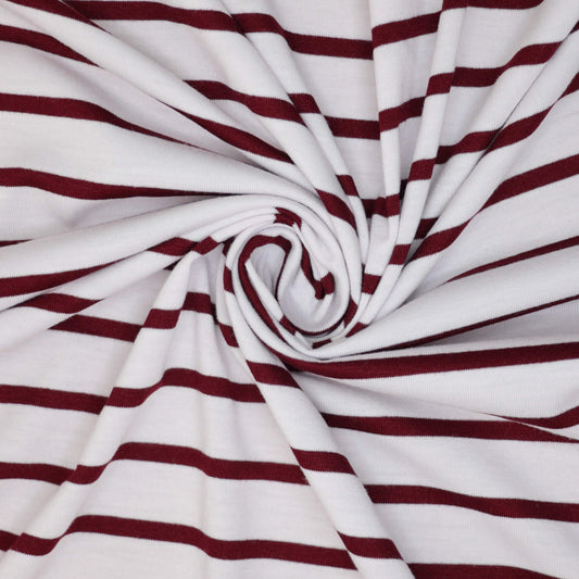 Burgundy & White Stripe Cotton Jersey per/metre
