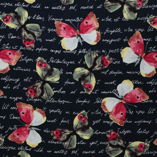 Butterfly Navy 100% Viscose per/metre