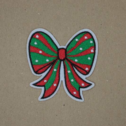Christmas Bow Embroidered Iron-On Patch