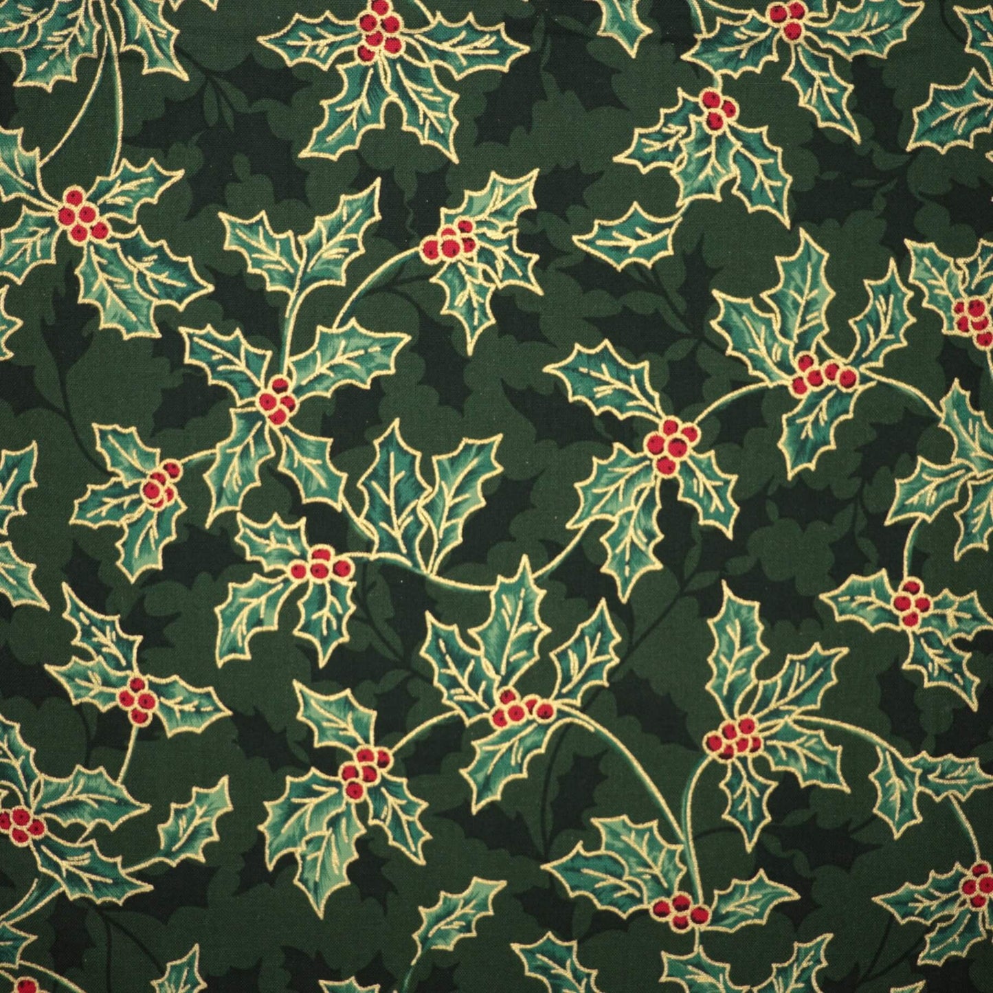 Bottle Green Christmas Holly 100% Cotton 1m