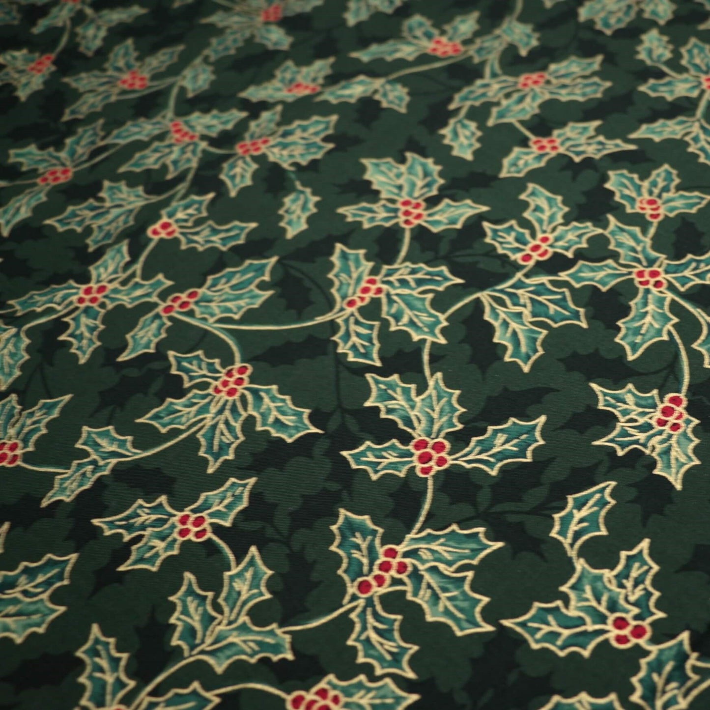 Bottle Green Christmas Holly 100% Cotton 1m