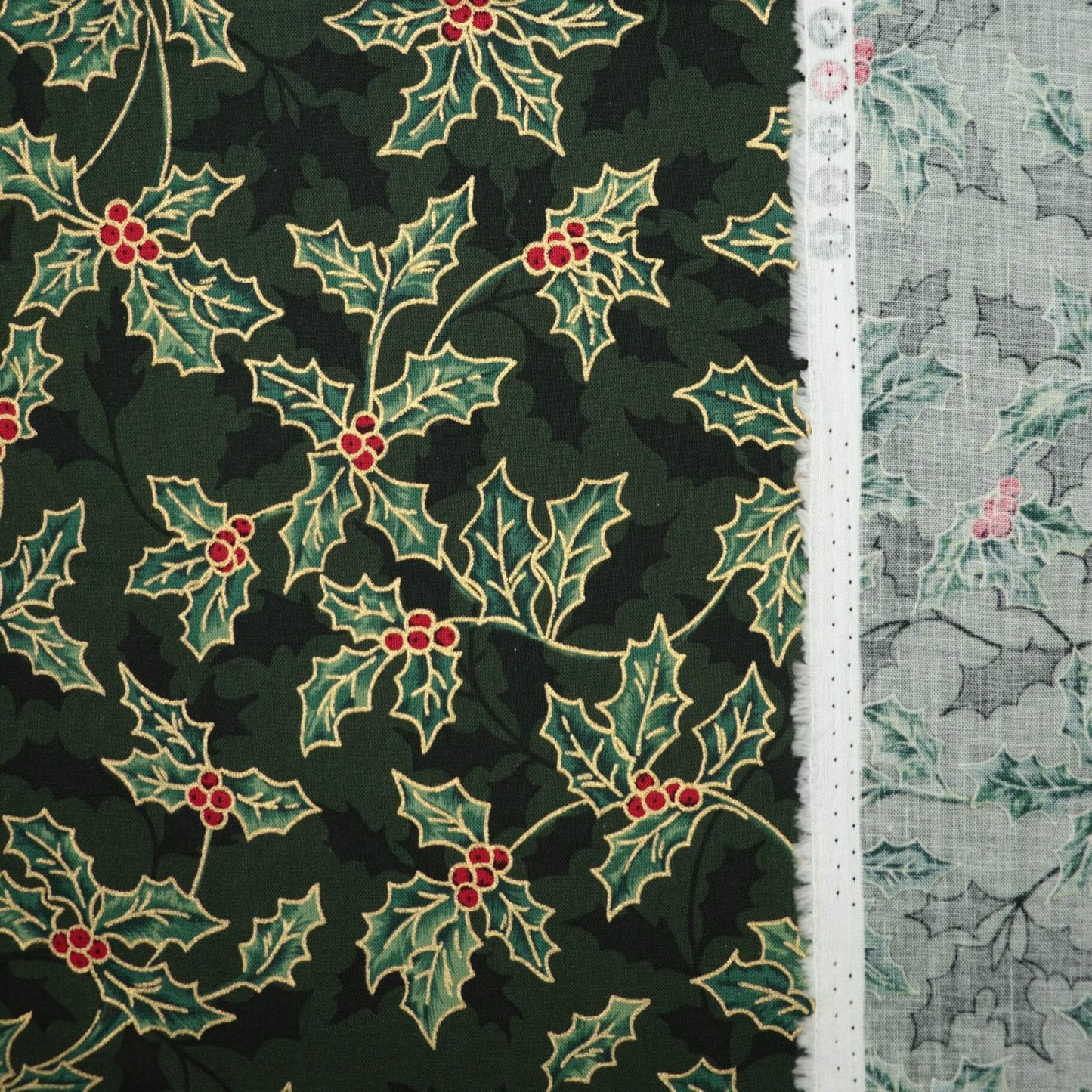 Bottle Green Christmas Holly 100% Cotton 1m