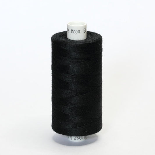Spool of black thread on a white background