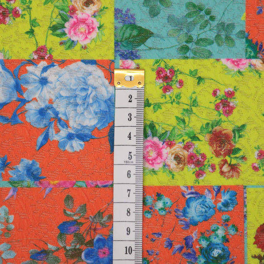 Colourful Block Print Floral Jacquard Knit per/metre