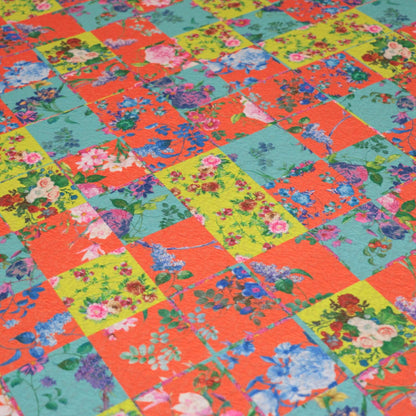 Colourful Block Print Floral Jacquard Knit per/metre