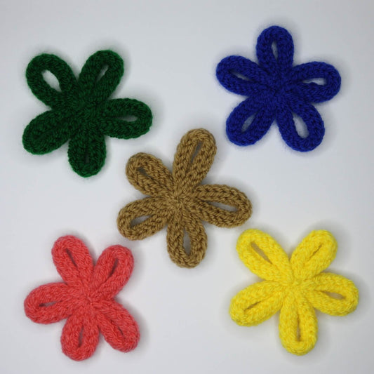 Colourful Handmade Knitted Flowers 5pk